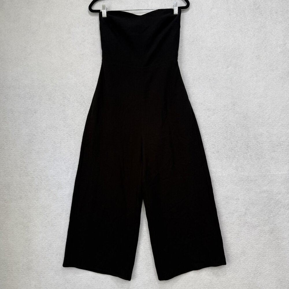 Babaton Power Jumpsuit Womens 4 Black Crepe Strapless Wide Leg Cropped Dressy